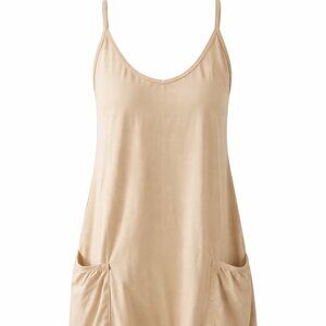 Beige Sleeveless Romper with Pockets | Size L